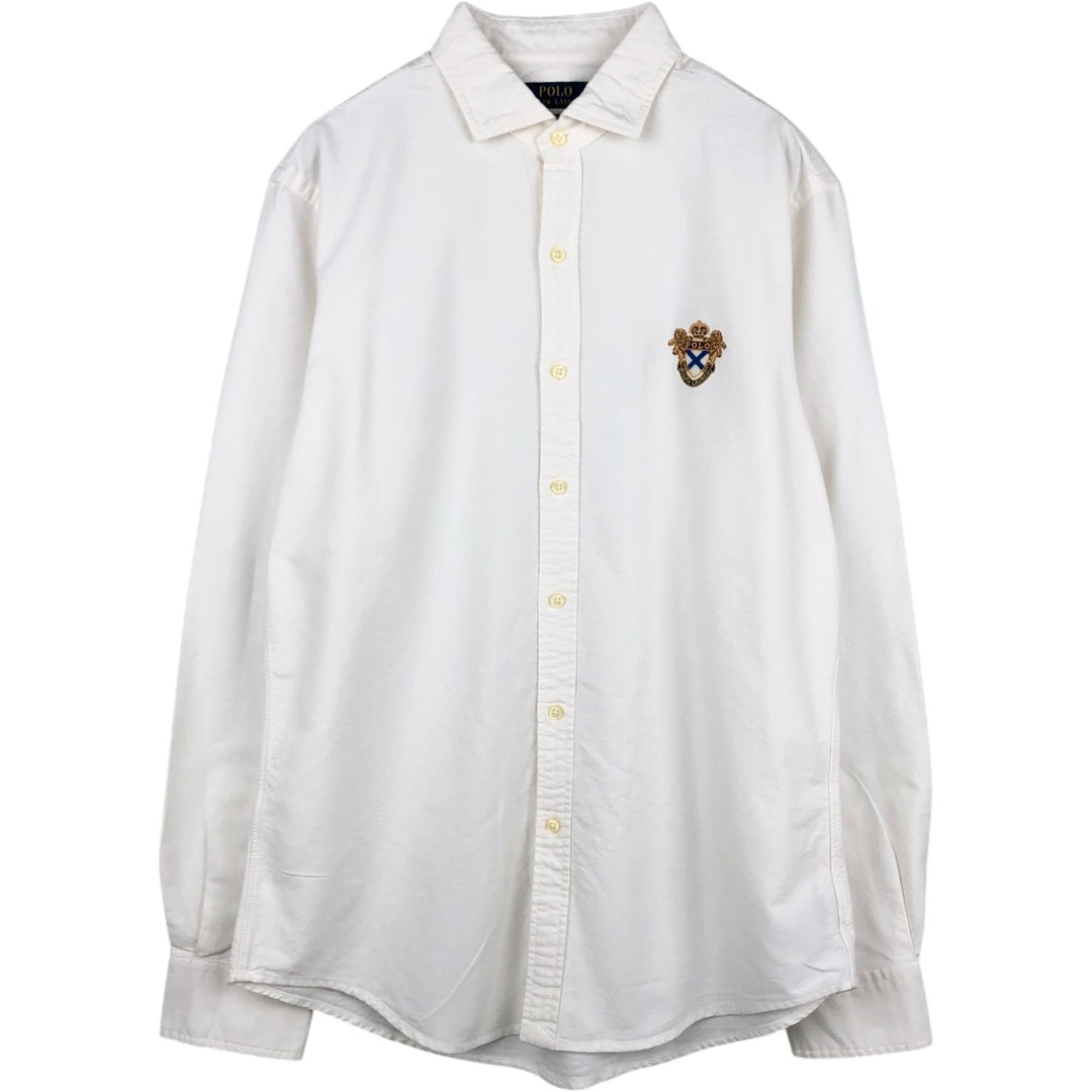 Ralph Lauren Slim Fit Wide Collar Long Sleeve Cotton Shirt, Men's Size L (approx.) cotton white type Vintage Second Hand