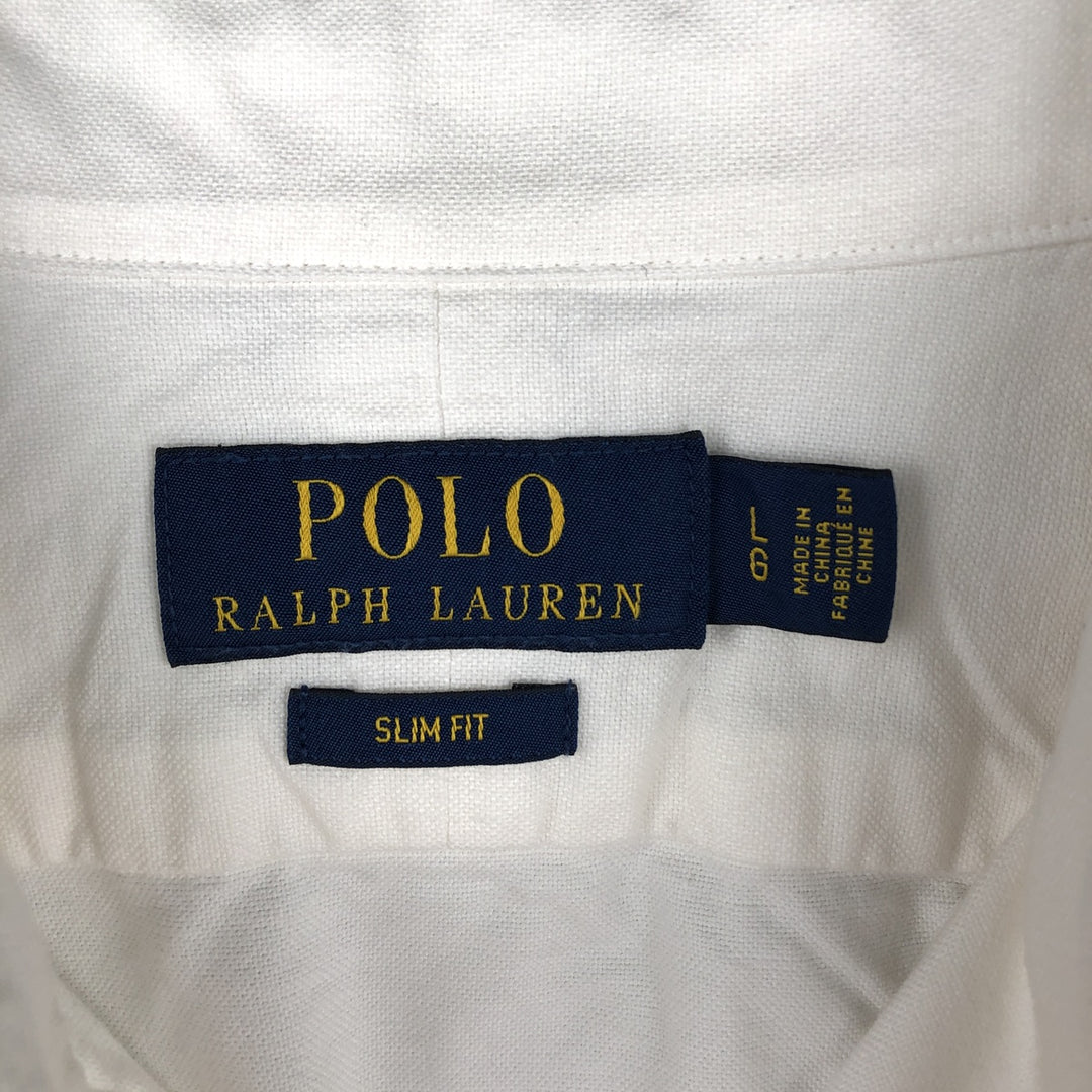 Ralph Lauren Slim Fit Wide Collar Long Sleeve Cotton Shirt, Men's Size L (approx.) cotton white type Vintage Second Hand