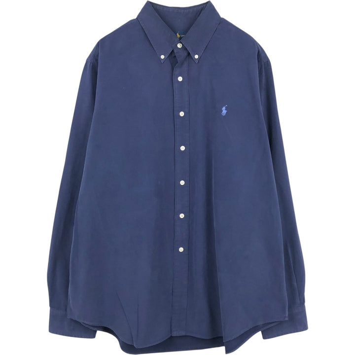 Ralph Lauren plain long-sleeved button-down shirt, men's size XL (approx.), lightweight. cotton navy blue type Vintage Second Hand