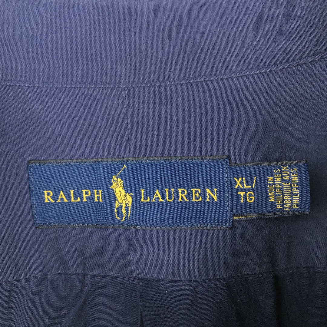 Ralph Lauren plain long-sleeved button-down shirt, men's size XL (approx.), lightweight. cotton navy blue type Vintage Second Hand