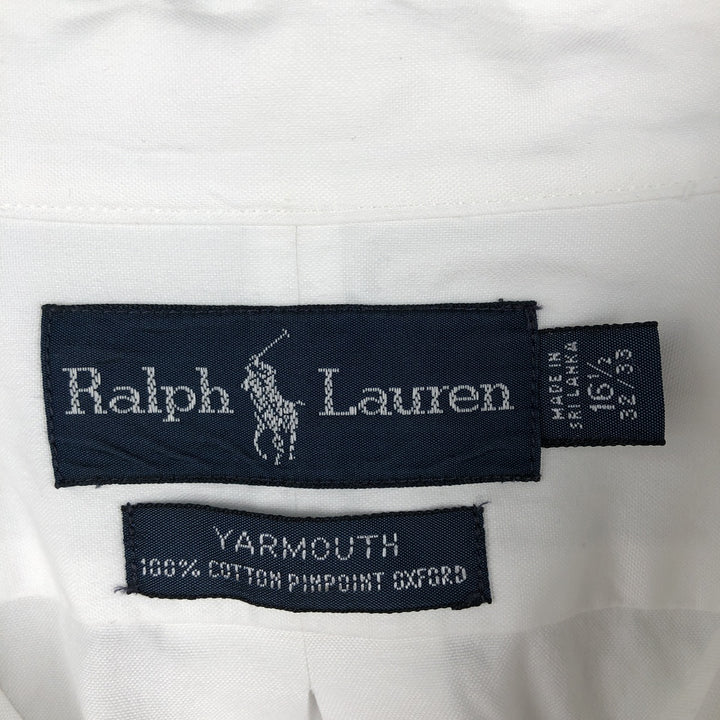 Ralph Lauren YARMOUTH Plain Long-Sleeve Button-Down Shirt, Men's Size L (approx.) cotton white type Vintage Second Hand