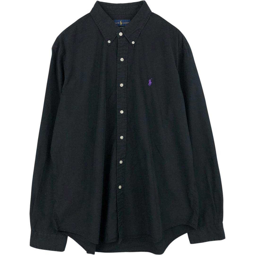 Ralph Lauren plain long-sleeved button-down shirt, men's size XXL. cotton black type Vintage Second Hand