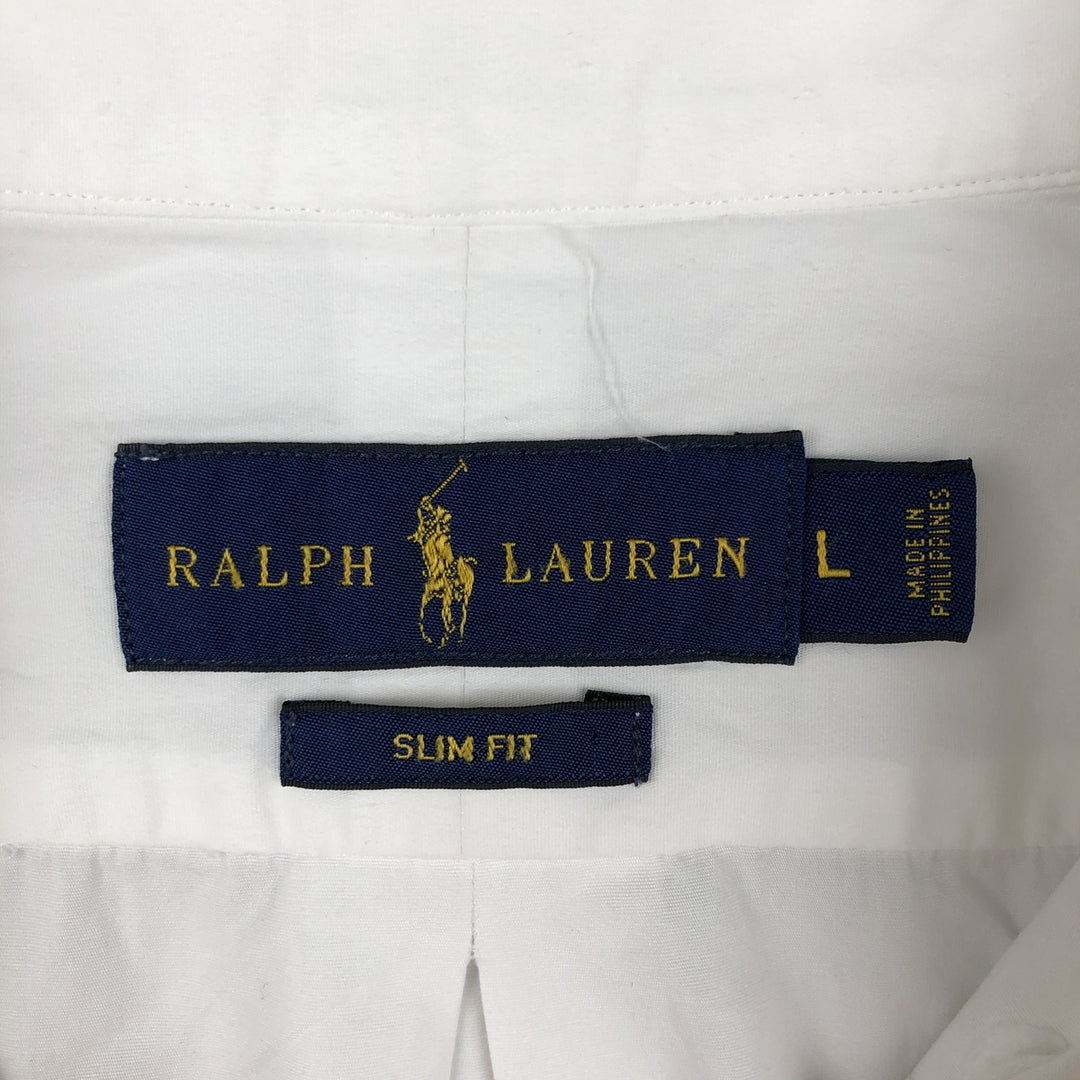 Ralph Lauren Slim Fit Long Sleeve Button-Down Shirt, Men's Size L cotton white type Vintage Second Hand