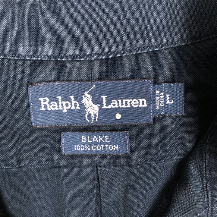 Ralph Lauren BLAKE long sleeve button down shirt, men's size L cotton navy blue type Vintage Second Hand