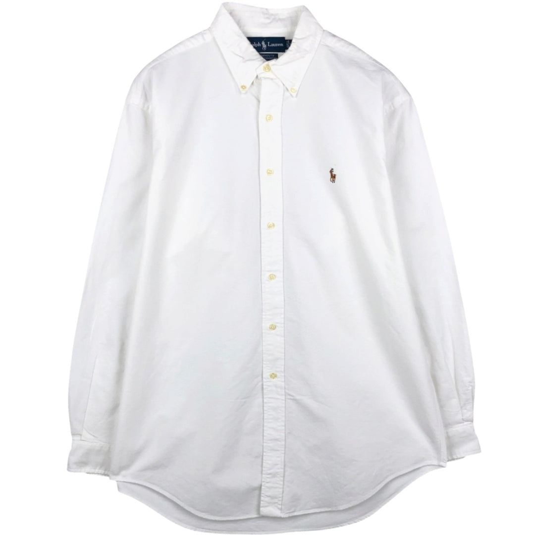 90'S Ralph Lauren YARMOUTH Long-Sleeve Button-Down Shirt, Men's Size L (approx.), Vintage Button-Down cotton white type Vintage Second Hand