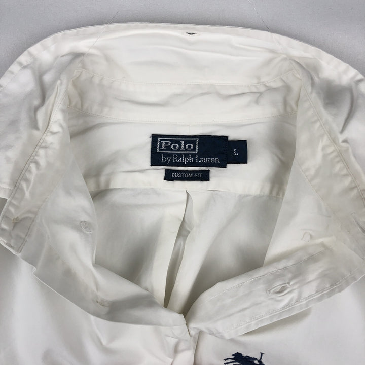 Ralph Lauren POLO by Ralph Lauren CUSTOM FIT Long-Sleeve Button-Down Shirt, Men's Size L (equivalent) cotton white type Vintage Second Hand
