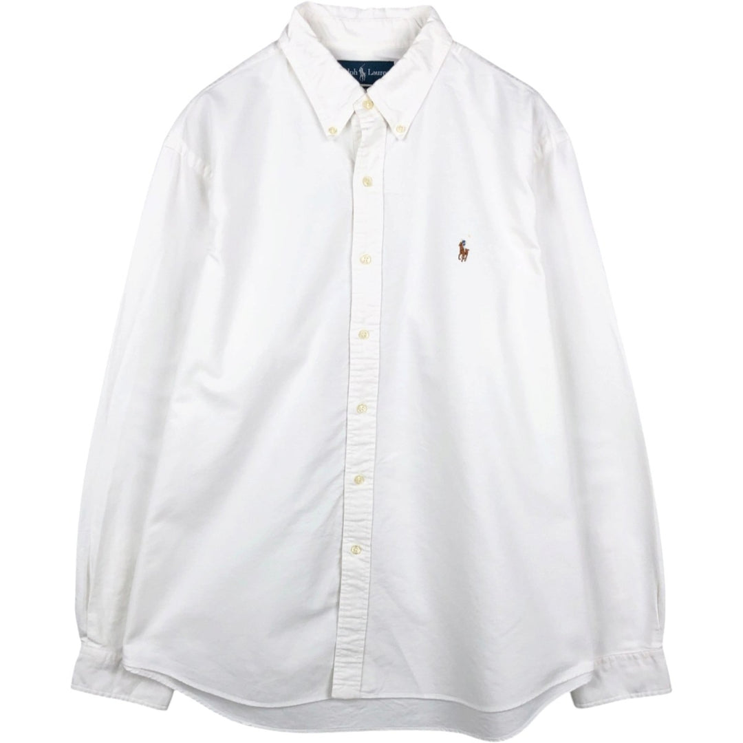 90'S Ralph Lauren CUSTOM FIT Long-Sleeve Button-Down Shirt, Men's XL (approx.), Vintage Button-Down Style cotton white type Vintage Second Hand