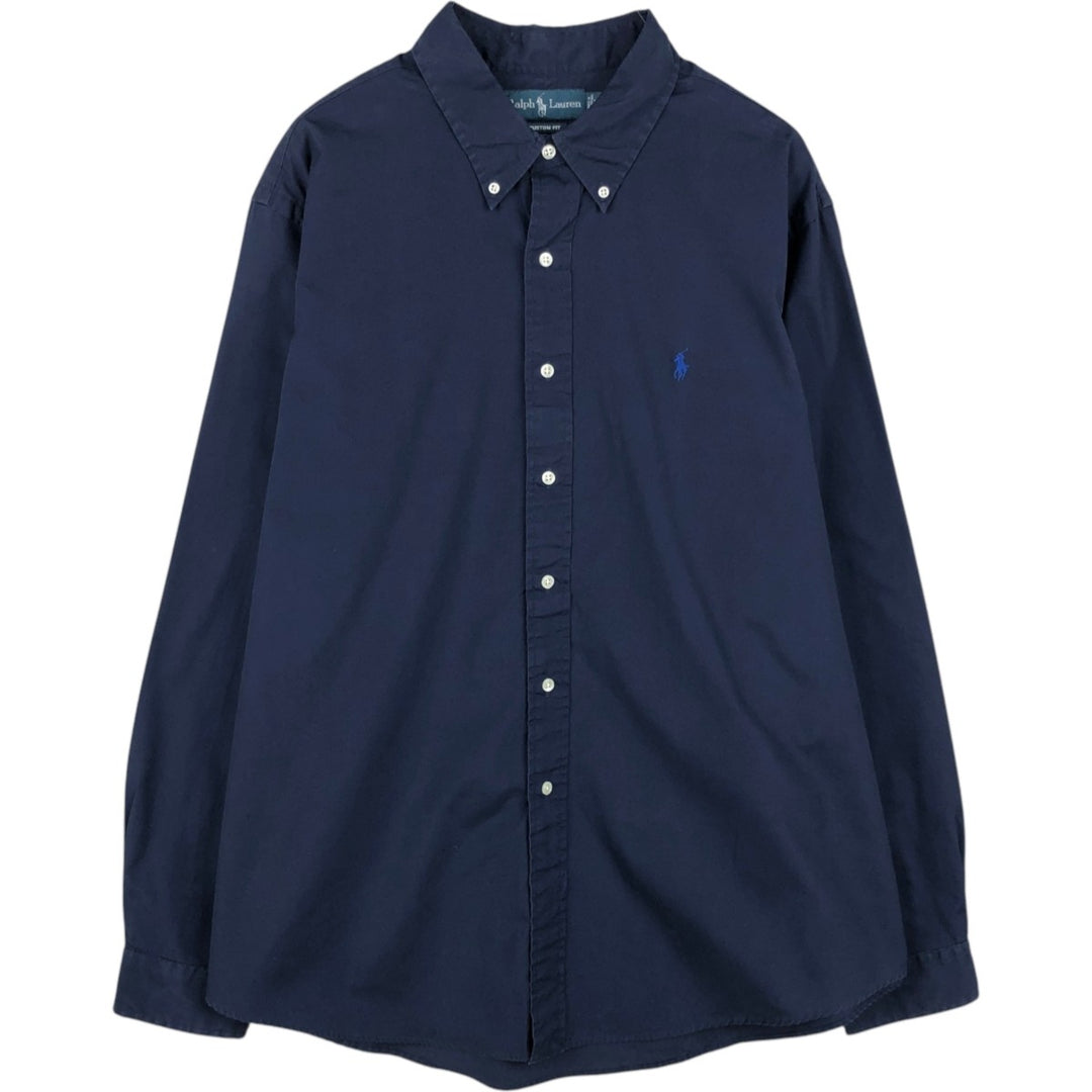 Ralph Lauren Custom Fit Long Sleeve Button Down Shirt Men's XXL cotton navy blue type Vintage Second Hand
