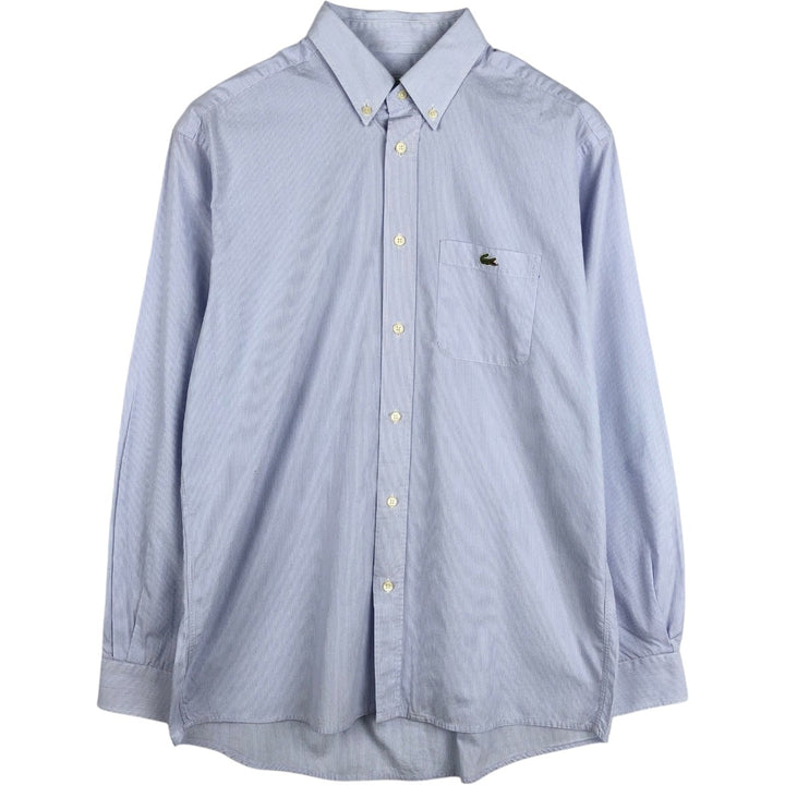 1980'S Lacoste Short-Sleeve Button-Down Striped Shirt, Men's Size M (approx.), Vintage cotton Blue type light blue Vintage Second Hand