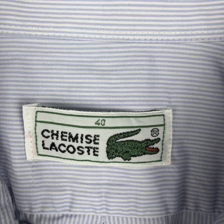 1980'S Lacoste Short-Sleeve Button-Down Striped Shirt, Men's Size M (approx.), Vintage cotton Blue type light blue Vintage Second Hand