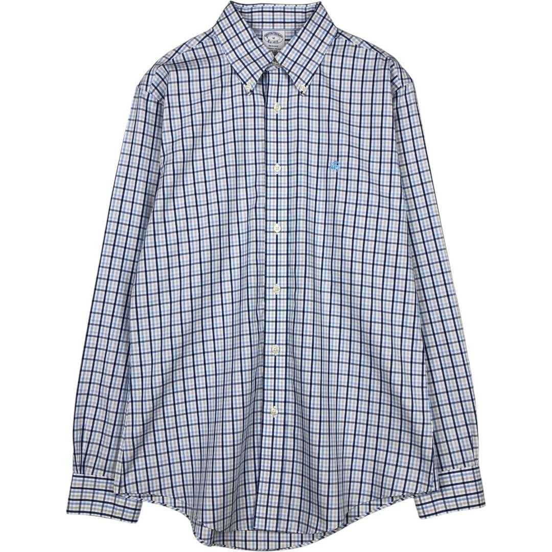 Brooks Brothers Est.1818 REGENT Long Sleeve Button-Down Check Shirt, Men's Size M Supima Cotton navy blue type Vintage Second Hand