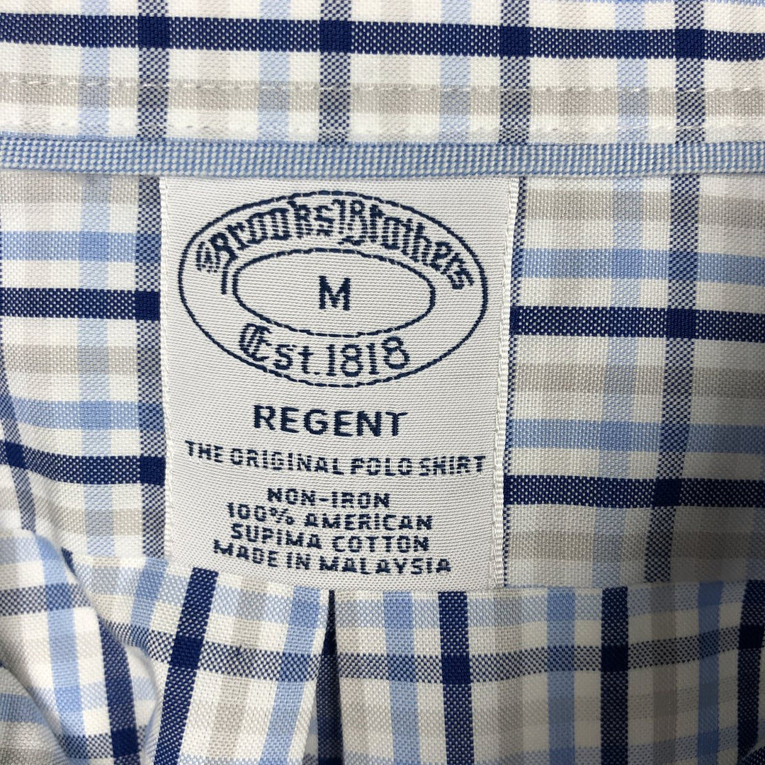 Brooks Brothers Est.1818 REGENT Long Sleeve Button-Down Check Shirt, Men's Size M Supima Cotton navy blue type Vintage Second Hand