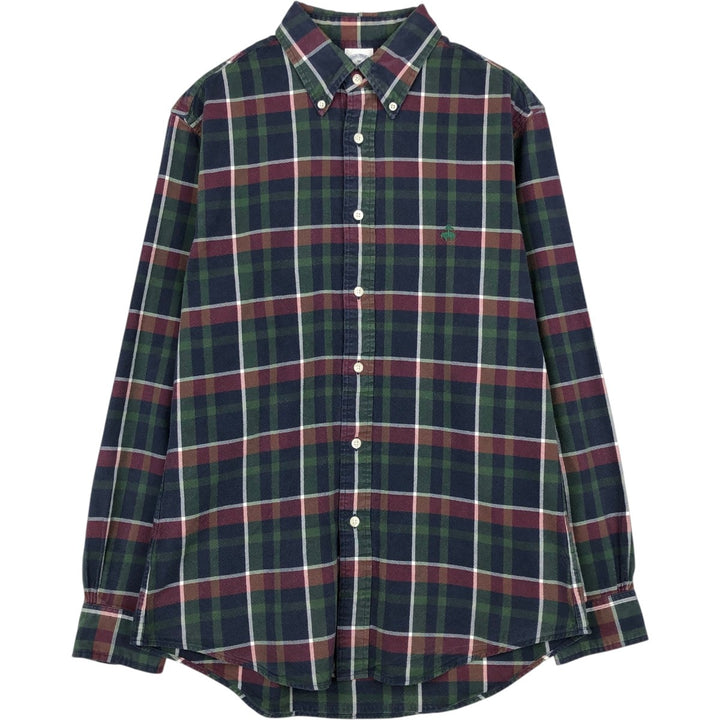 Brooks Brothers Est.1818 REGENT Check Pattern Long-Sleeve Button-Down Check Shirt, Men's Size M (approx.) cotton navy blue type Vintage Second Hand