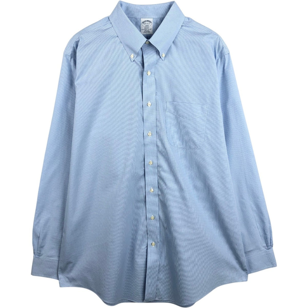 Brooks Brothers 1818 REGENT Houndstooth Pattern Long-Sleeve Button-Down Check Shirt, Men's Size XL (approx.) cotton Blue type light blue Vintage Second Hand