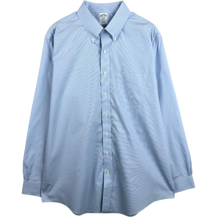 Brooks Brothers 1818 REGENT Houndstooth Pattern Long-Sleeve Button-Down Check Shirt, Men's Size XL (approx.) cotton Blue type light blue Vintage Second Hand