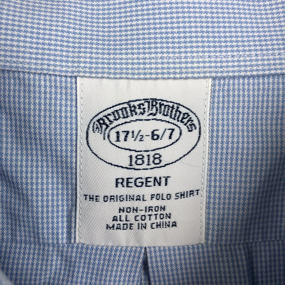 Brooks Brothers 1818 REGENT Houndstooth Pattern Long-Sleeve Button-Down Check Shirt, Men's Size XL (approx.) cotton Blue type light blue Vintage Second Hand