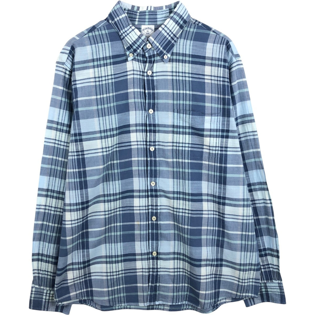 Brooks Brothers 1818 Regular Long-Sleeve Button-Down Check Shirt, Men's Size XL (approx.) cotton blue type Vintage Second Hand