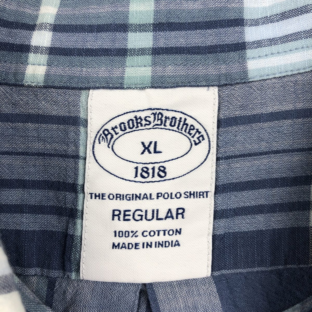 Brooks Brothers 1818 Regular Long-Sleeve Button-Down Check Shirt, Men's Size XL (approx.) cotton blue type Vintage Second Hand