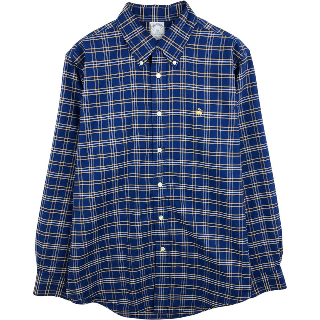Brooks Brothers 1818 REGENT Long Sleeve Button-Down Check Shirt, Men's Size L Supima Cotton blue type Vintage Second Hand