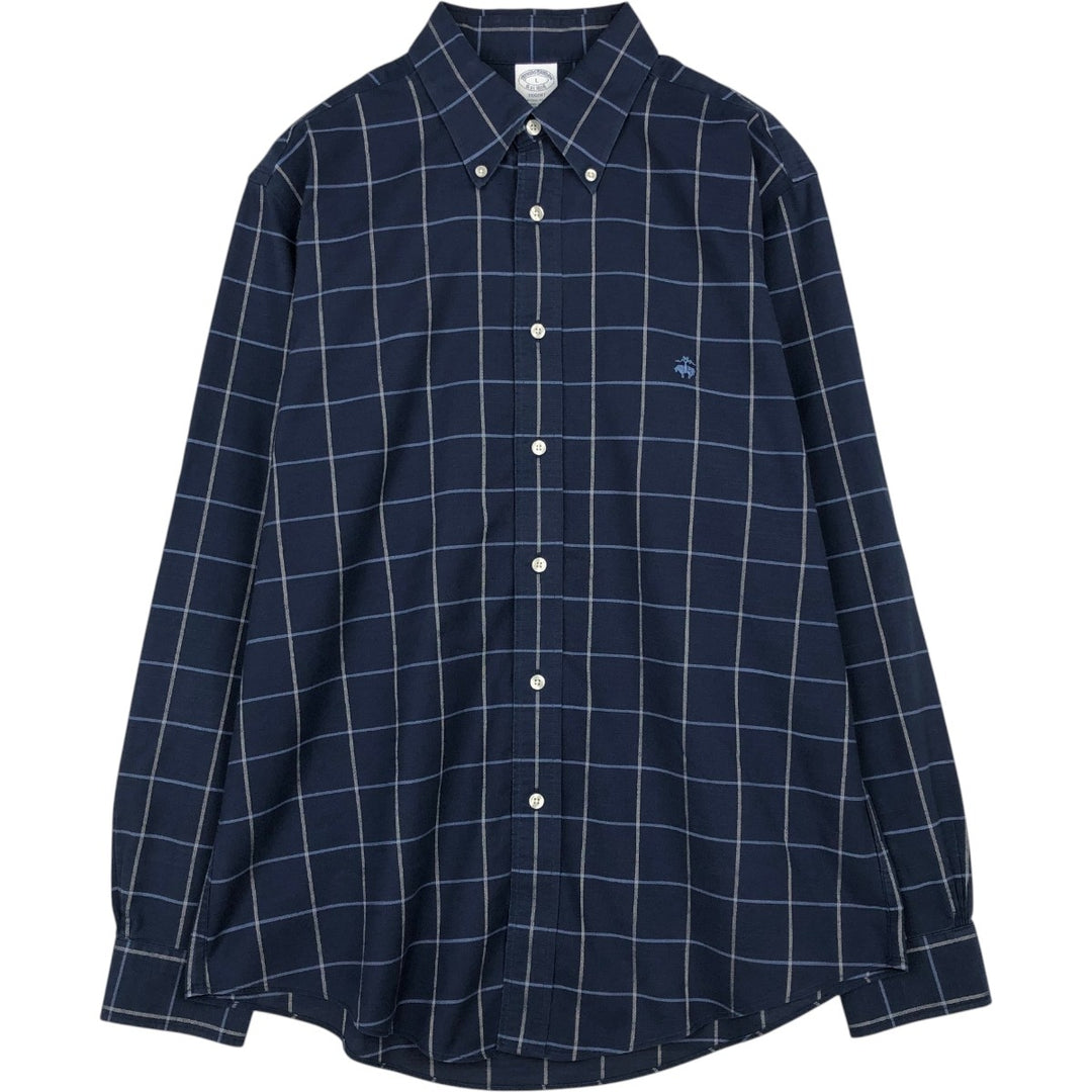 Brooks Brothers Est.1818 REGENT Long Sleeve Button-Down Check Shirt, Men's Size L Supima Cotton navy blue type Vintage Second Hand