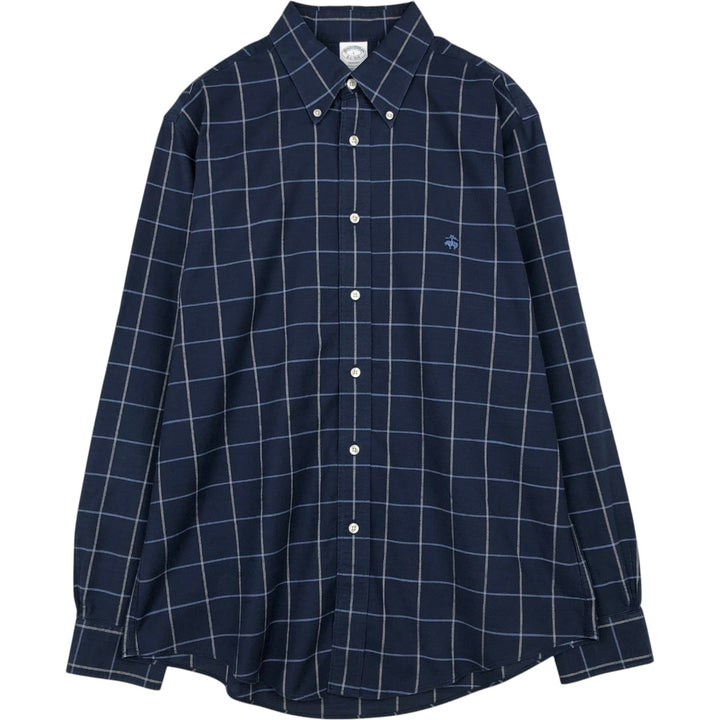 Brooks Brothers Est.1818 REGENT Long Sleeve Button-Down Check Shirt, Men's Size L Supima Cotton navy blue type Vintage Second Hand