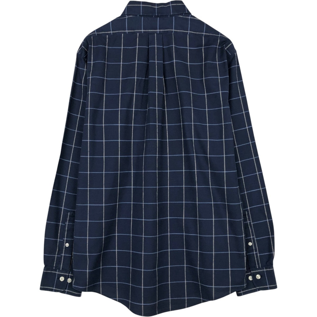 Brooks Brothers Est.1818 REGENT Long Sleeve Button-Down Check Shirt, Men's Size L Supima Cotton navy blue type Vintage Second Hand
