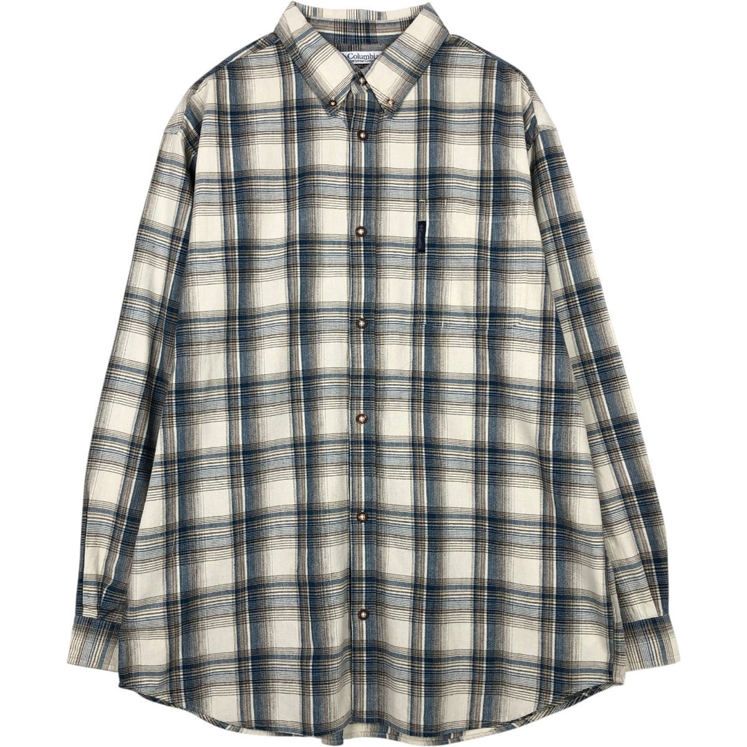 2000'S Columbia long-sleeved button-down check shirt, men's size XL cotton white type Vintage Second Hand