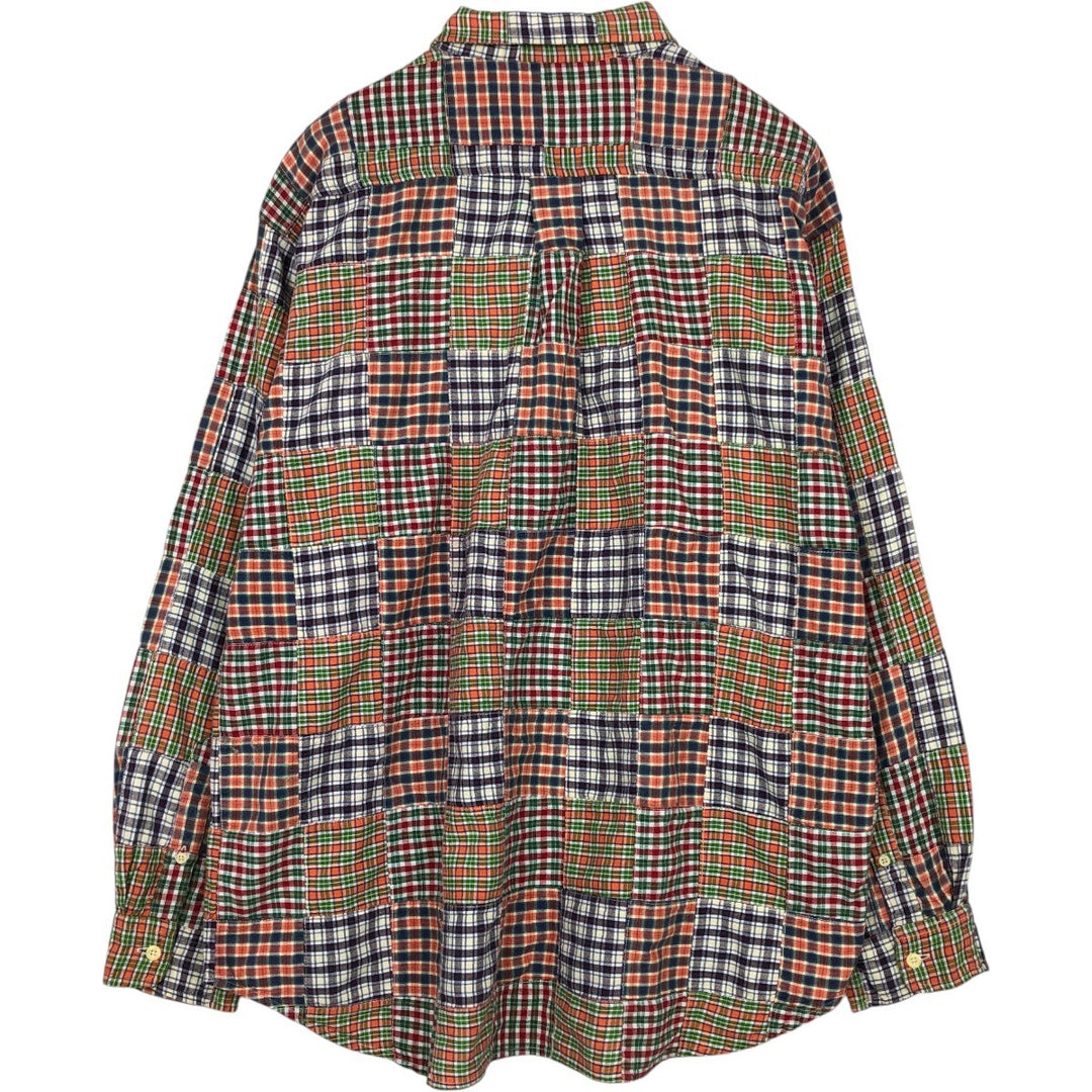 90'S J.Crew Check Pattern Patchwork Long-Sleeve Button-Down Check Shirt, Men's Size L (approx.), Vintage cotton orange type Vintage Second Hand