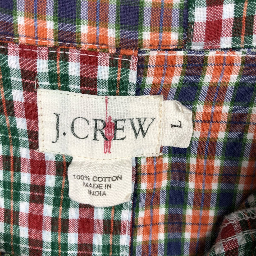 90'S J.Crew Check Pattern Patchwork Long-Sleeve Button-Down Check Shirt, Men's Size L (approx.), Vintage cotton orange type Vintage Second Hand