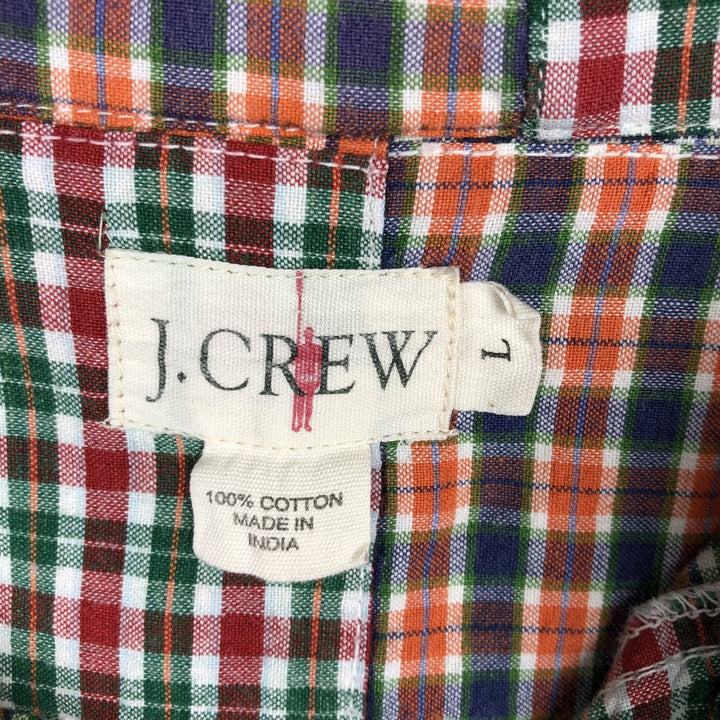 90'S J.Crew Check Pattern Patchwork Long-Sleeve Button-Down Check Shirt, Men's Size L (approx.), Vintage cotton orange type Vintage Second Hand