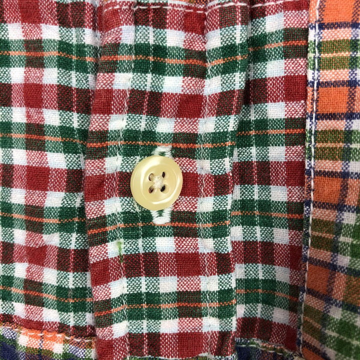 90'S J.Crew Check Pattern Patchwork Long-Sleeve Button-Down Check Shirt, Men's Size L (approx.), Vintage cotton orange type Vintage Second Hand