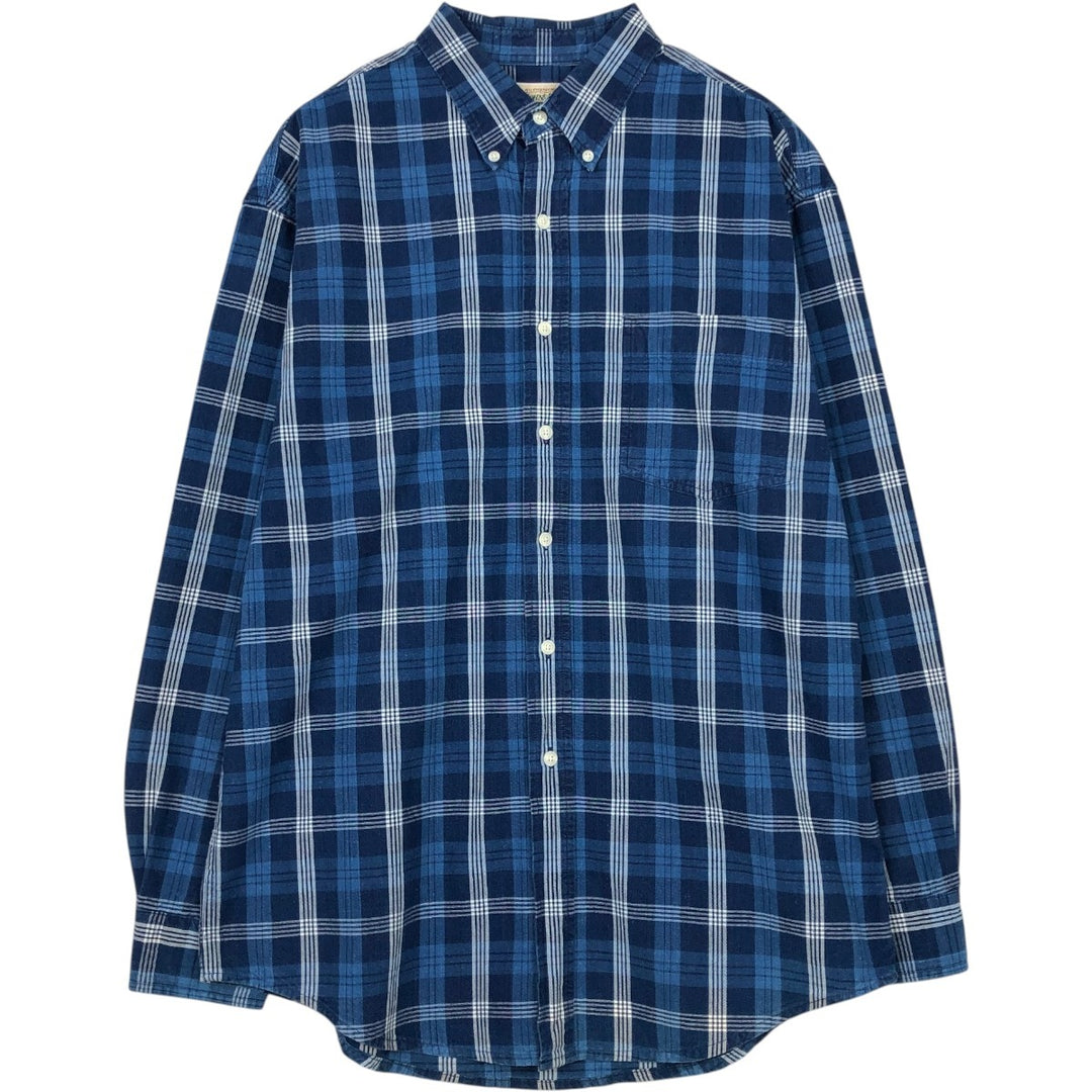 St. John's Bay Long-Sleeve Button-Down Check Shirt, Men's Size M (approx.) cotton navy blue type Vintage Second Hand