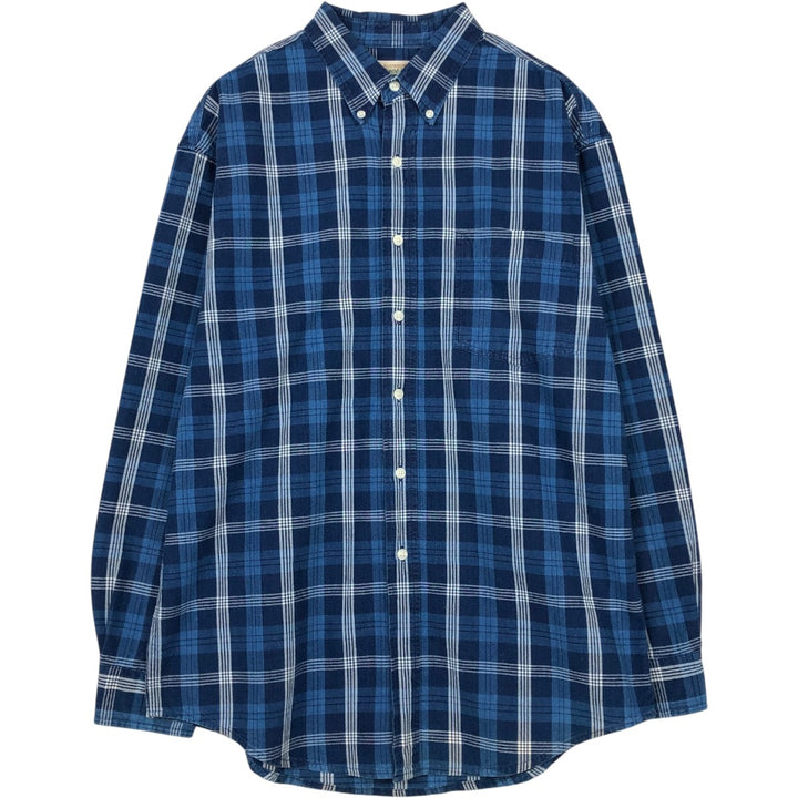 St. John's Bay Long-Sleeve Button-Down Check Shirt, Men's Size M (approx.) cotton navy blue type Vintage Second Hand