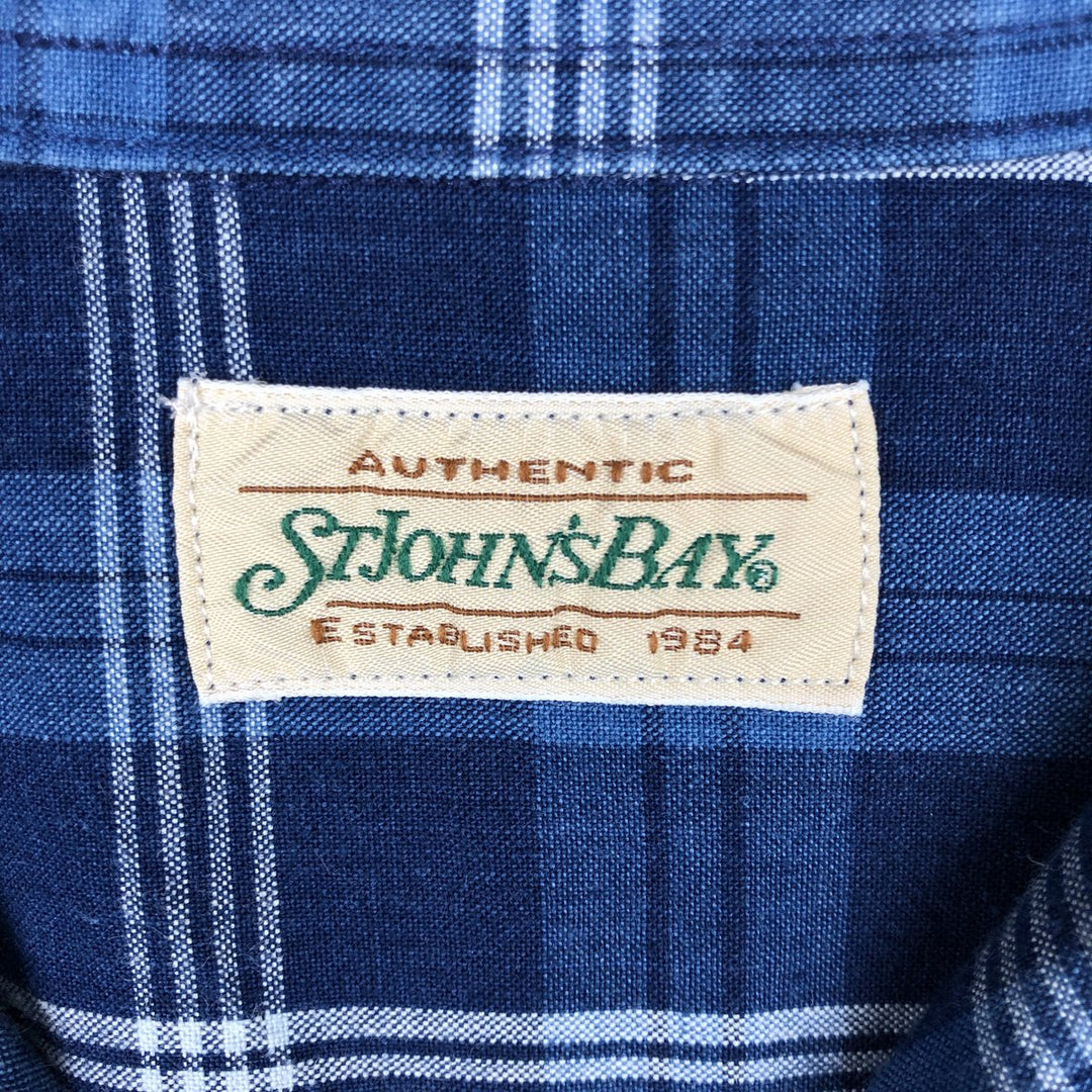 St. John's Bay Long-Sleeve Button-Down Check Shirt, Men's Size M (approx.) cotton navy blue type Vintage Second Hand