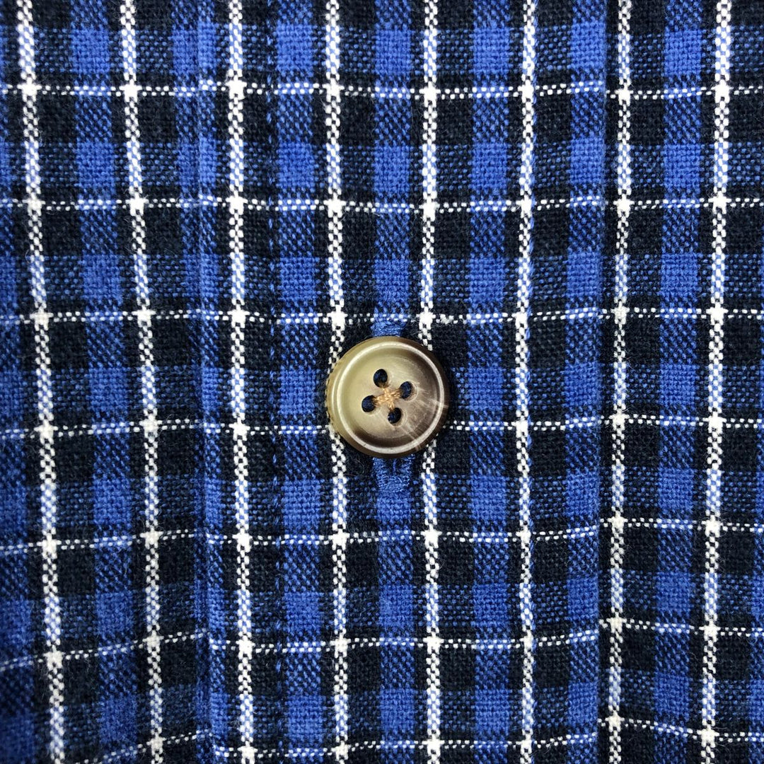 Eddie Bauer long-sleeved button-down check shirt, men's size small cotton navy blue type Vintage Second Hand