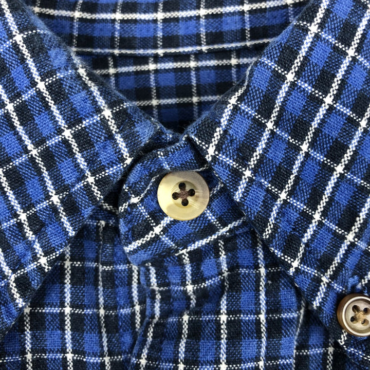 Eddie Bauer long-sleeved button-down check shirt, men's size small cotton navy blue type Vintage Second Hand