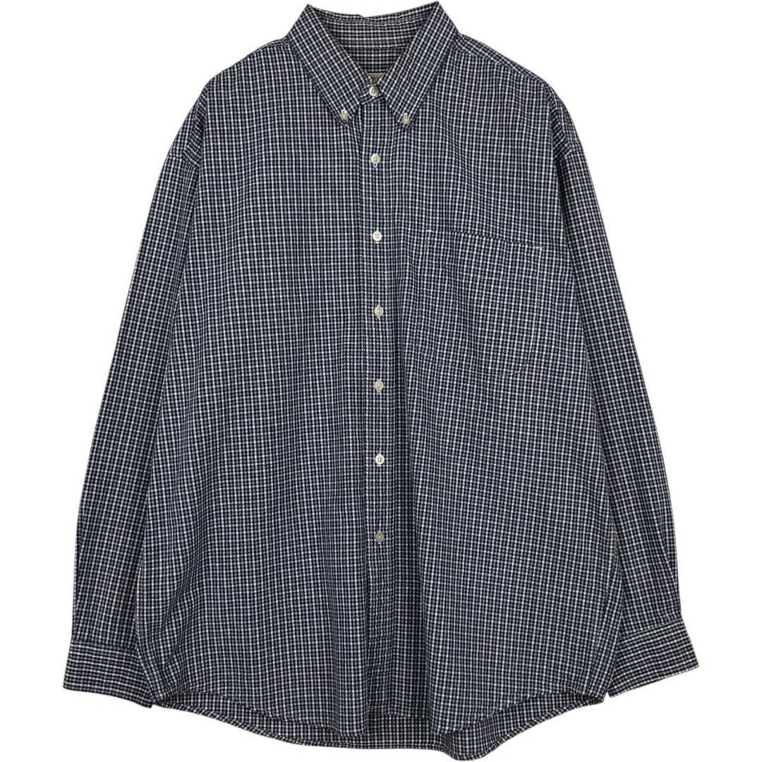 Eddie Bauer Gingham Check Long-Sleeve Button-Down Check Shirt, Men's Size L (approx.) cotton navy blue type Vintage Second Hand