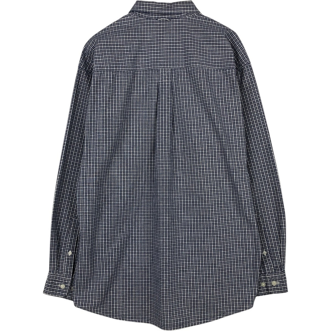 Eddie Bauer Gingham Check Long-Sleeve Button-Down Check Shirt, Men's Size L (approx.) cotton navy blue type Vintage Second Hand