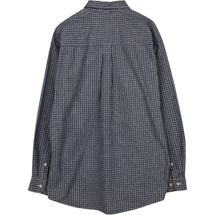 Eddie Bauer Gingham Check Long-Sleeve Button-Down Check Shirt, Men's Size L (approx.) cotton navy blue type Vintage Second Hand