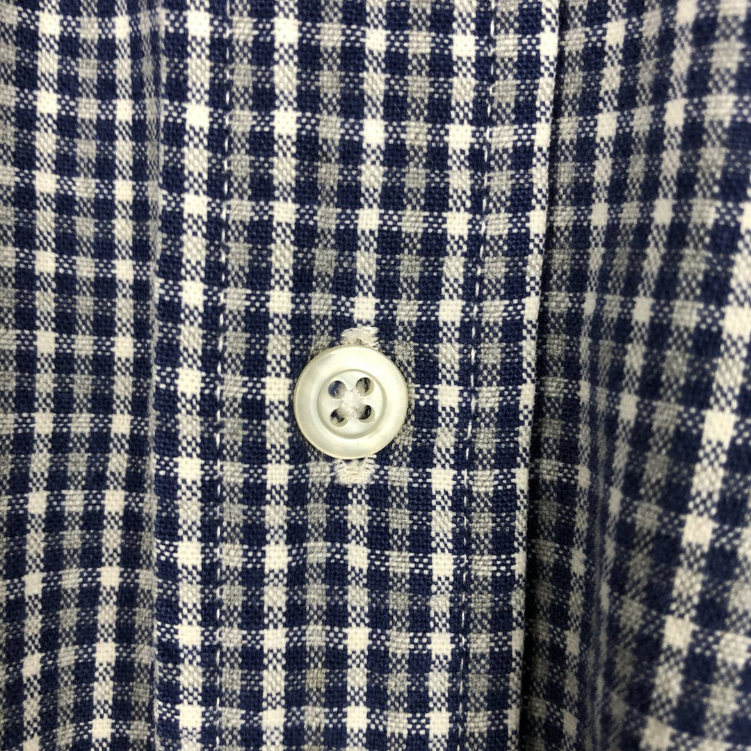 Eddie Bauer Gingham Check Long-Sleeve Button-Down Check Shirt, Men's Size L (approx.) cotton navy blue type Vintage Second Hand