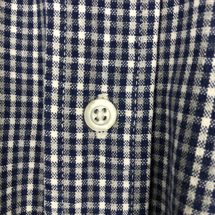Eddie Bauer Gingham Check Long-Sleeve Button-Down Check Shirt, Men's Size L (approx.) cotton navy blue type Vintage Second Hand