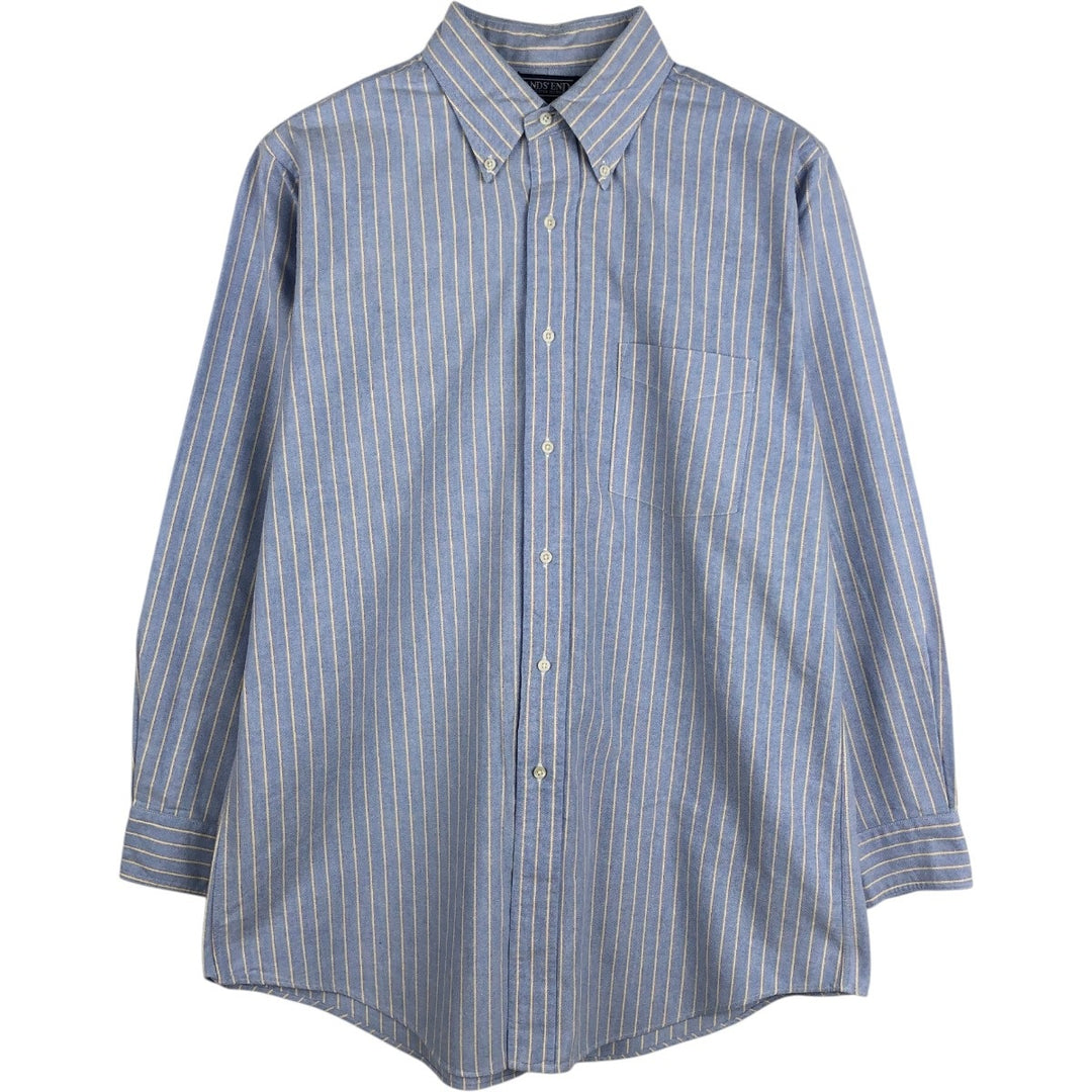Lands' End Long-Sleeve Button-Down Striped Shirt, Men's Size L (approx.) cotton Blue type light blue Vintage Second Hand