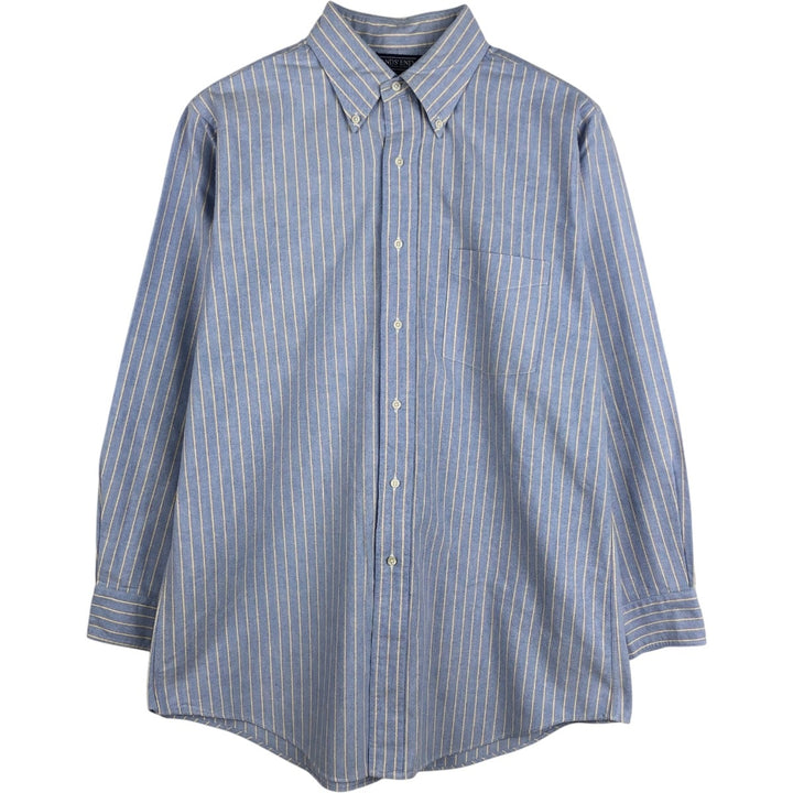 Lands' End Long-Sleeve Button-Down Striped Shirt, Men's Size L (approx.) cotton Blue type light blue Vintage Second Hand