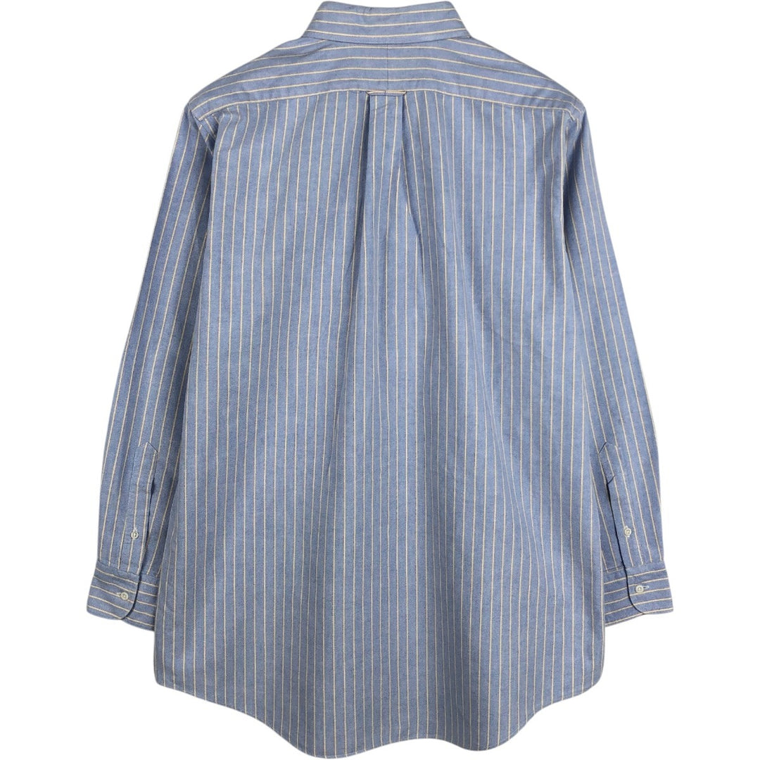 Lands' End Long-Sleeve Button-Down Striped Shirt, Men's Size L (approx.) cotton Blue type light blue Vintage Second Hand