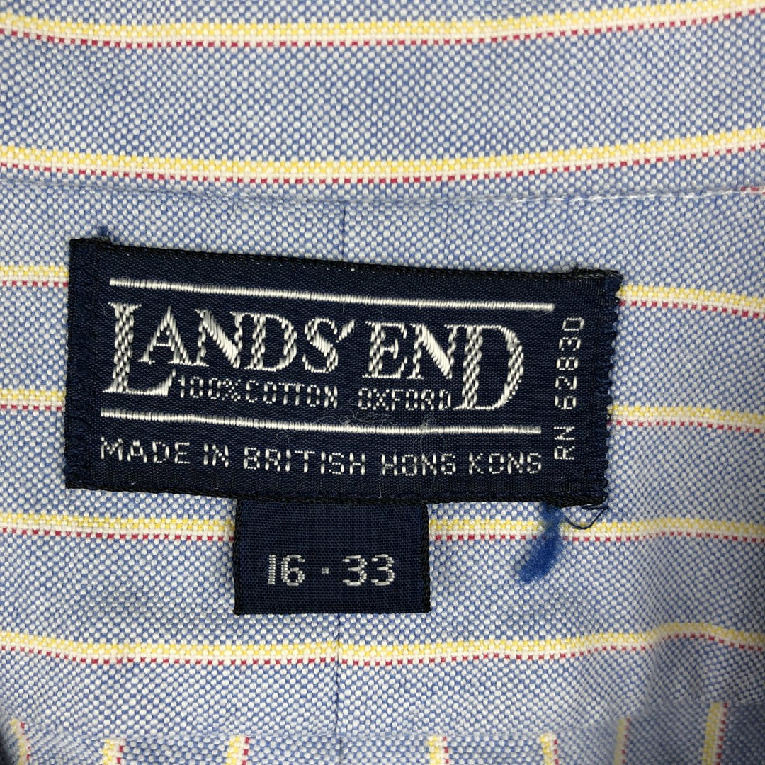 Lands' End Long-Sleeve Button-Down Striped Shirt, Men's Size L (approx.) cotton Blue type light blue Vintage Second Hand