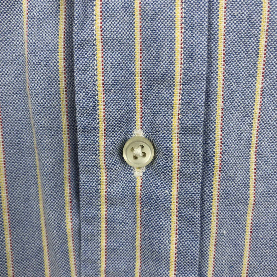 Lands' End Long-Sleeve Button-Down Striped Shirt, Men's Size L (approx.) cotton Blue type light blue Vintage Second Hand