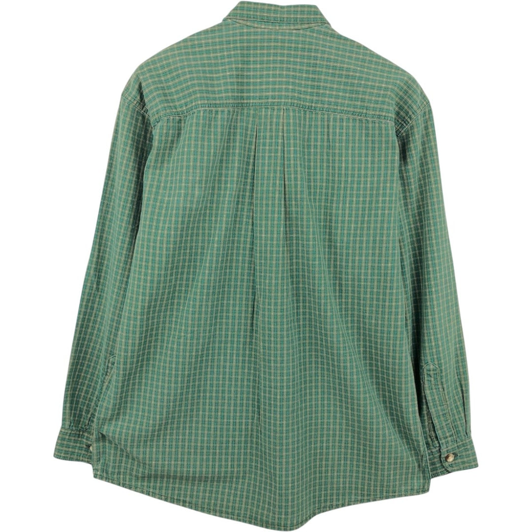 70s-80'S LL Bean Long-Sleeve Cotton Check Shirt, Made in USA, Men's Size M (Equivalent), Vintage cotton green type Vintage Second Hand