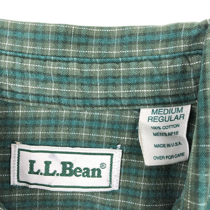 70s-80'S LL Bean Long-Sleeve Cotton Check Shirt, Made in USA, Men's Size M (Equivalent), Vintage cotton green type Vintage Second Hand