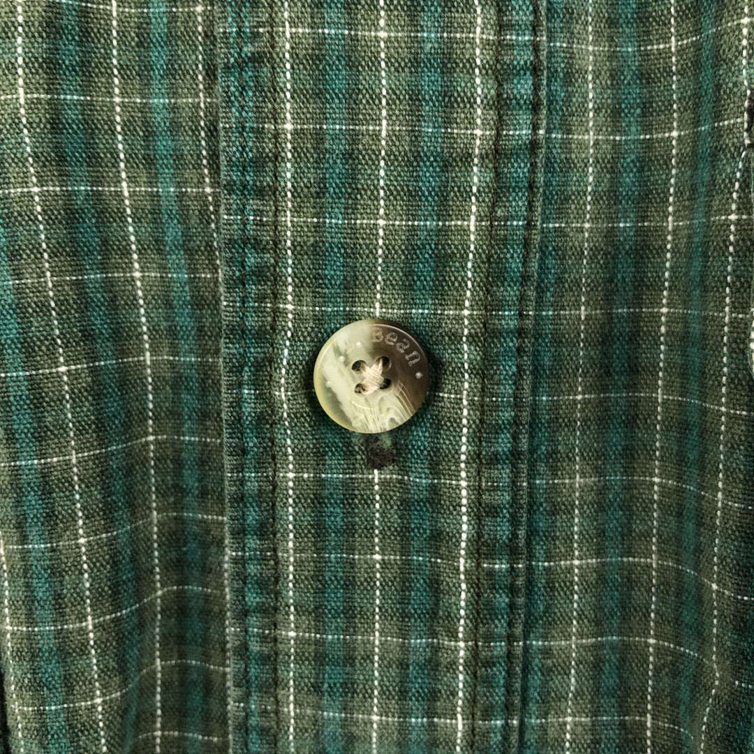 70s-80'S LL Bean Long-Sleeve Cotton Check Shirt, Made in USA, Men's Size M (Equivalent), Vintage cotton green type Vintage Second Hand