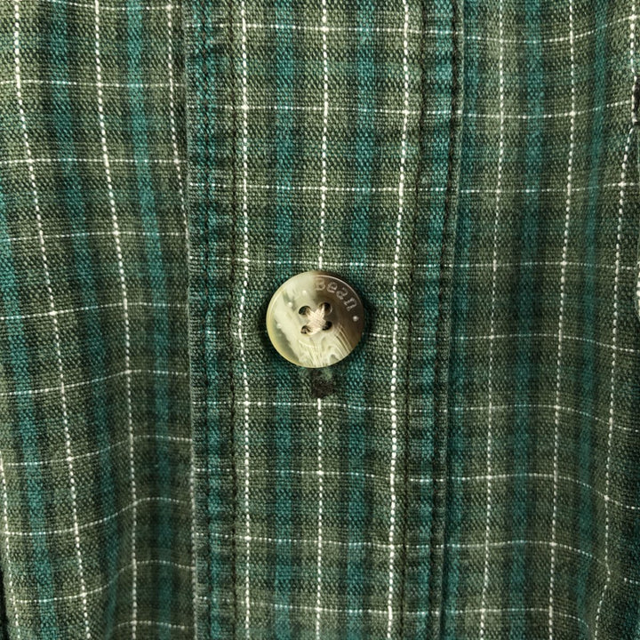 70s-80'S LL Bean Long-Sleeve Cotton Check Shirt, Made in USA, Men's Size M (Equivalent), Vintage cotton green type Vintage Second Hand